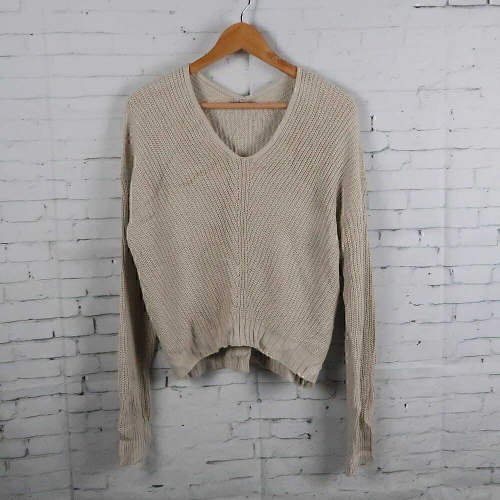 FRESHMAN 1996 TAN V NECK LONG SLEEVE CROPPED SWEATER SIZE LARGE